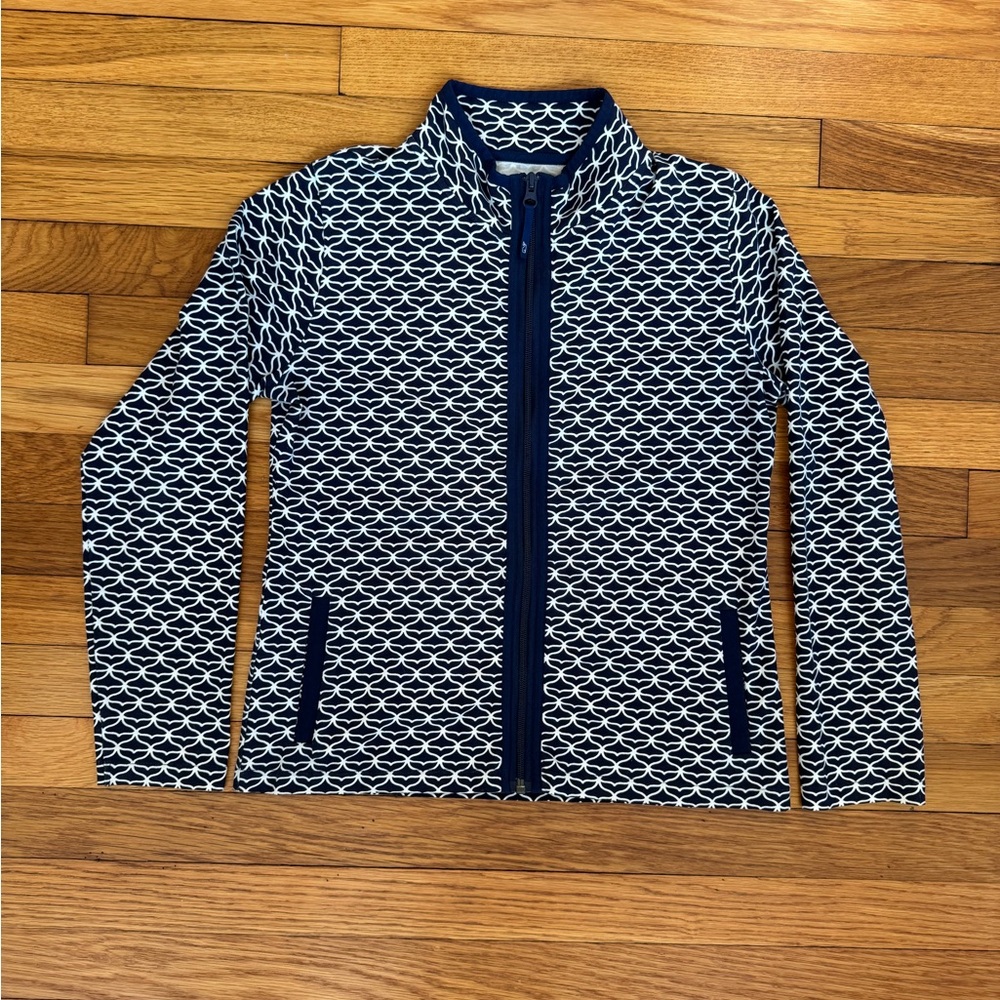 Vineyard Vines Girls L 14 Whales Navy and White Zip-Up Jacket Cotton/Spandex